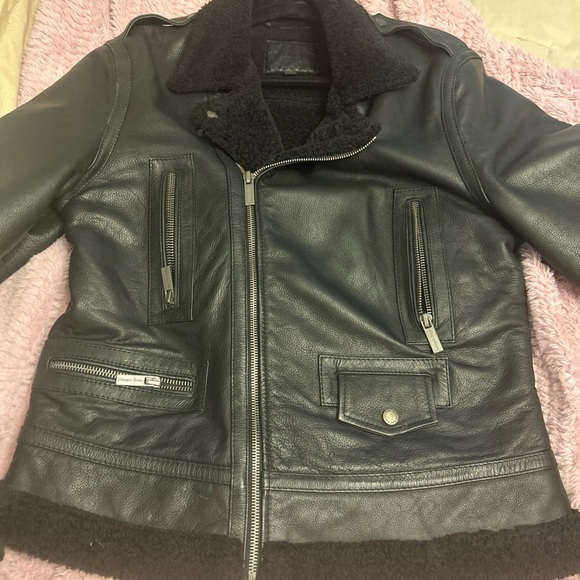Bolongaro Trevor Black Collared Leather Shearling Jacket Black M $300MRSP - Picture 1 of 5